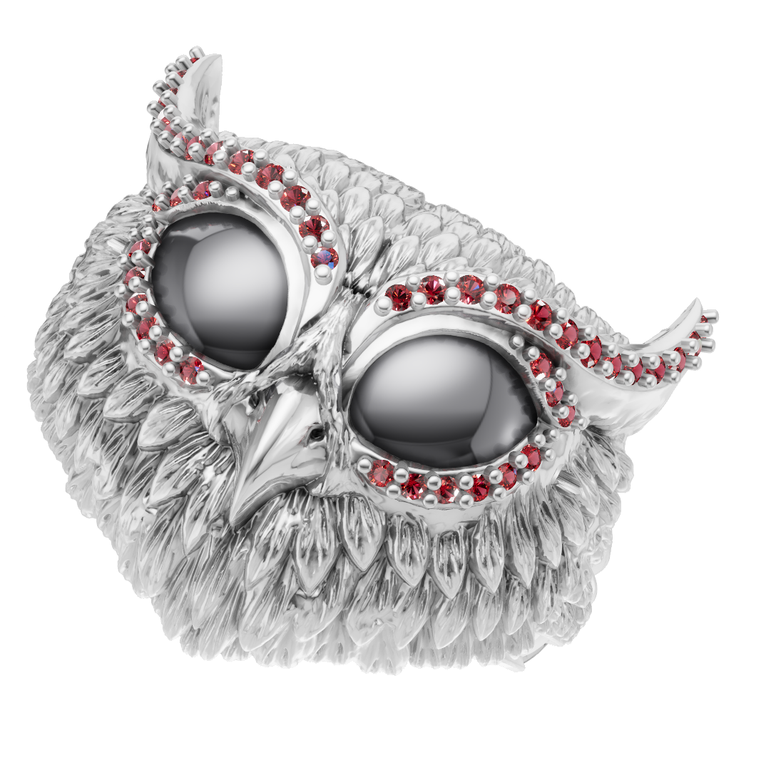 Owl Face Eyes Wings Mechanism Ring CAD FILE