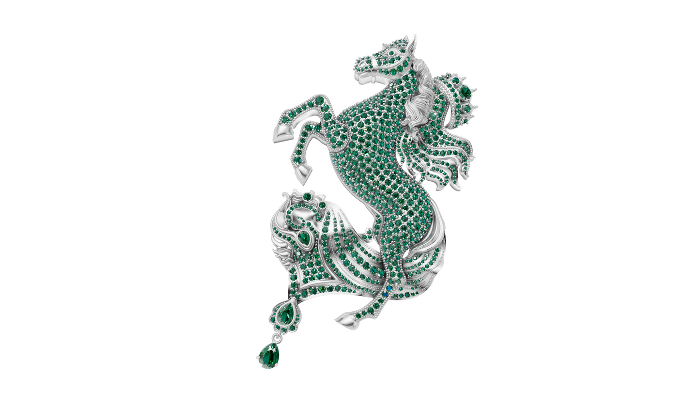 Horse Motif Daimond set Broch CAD FILE