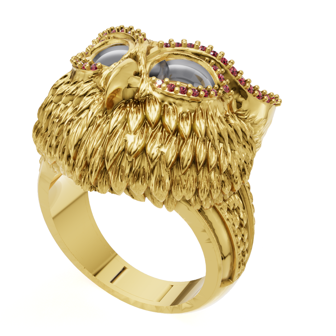 Owl Face Eyes Wings Mechanism Ring CAD FILE