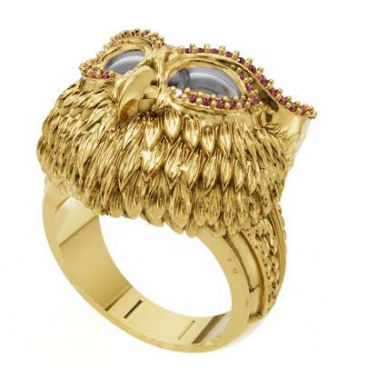 Owl Face Eyes Wings Mechanism Ring CAD FILE