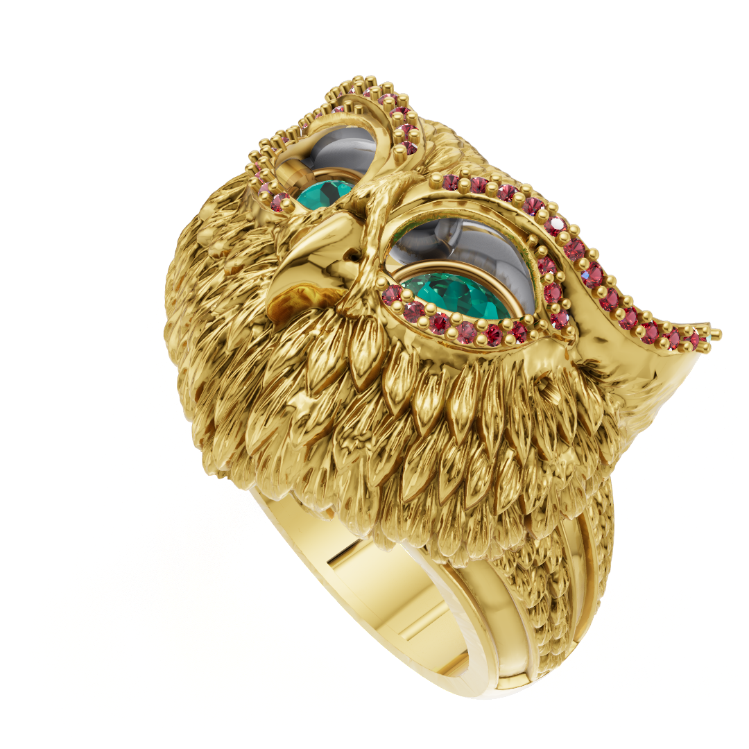 Owl Face Eyes Wings Mechanism Ring CAD FILE