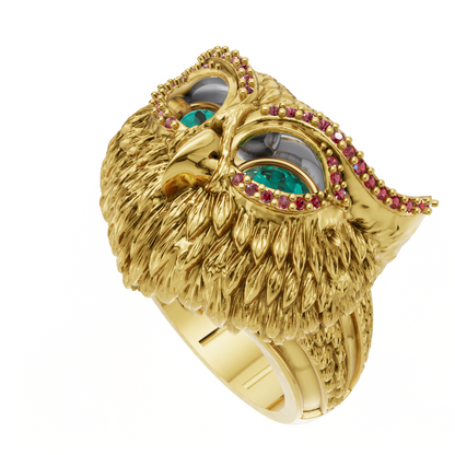 Owl Face Eyes Wings Mechanism Ring CAD FILE