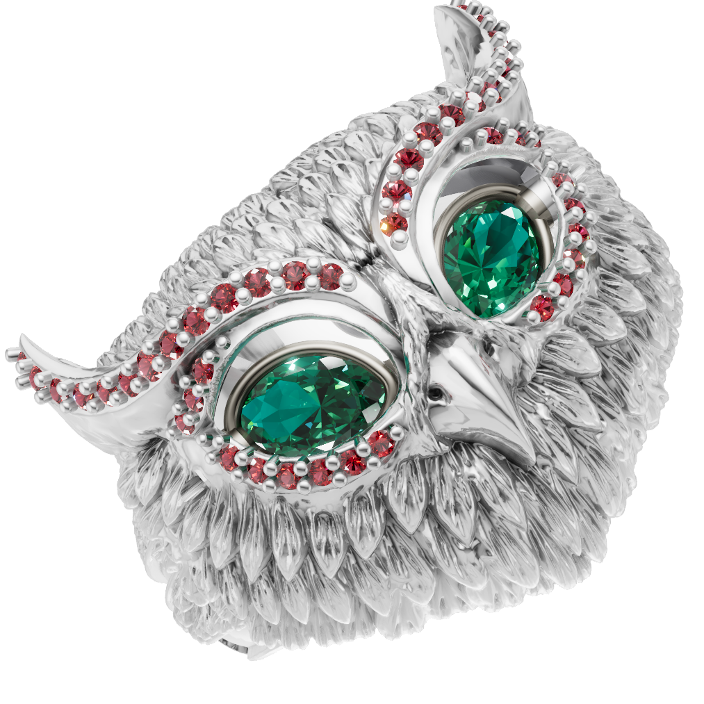 Owl Face Eyes Wings Mechanism Ring CAD FILE