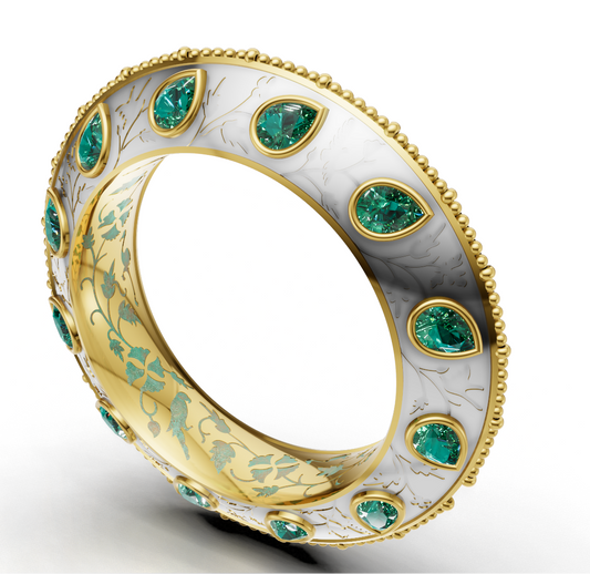 Floral Natural Texture Gem Set Bangle CAD FILE