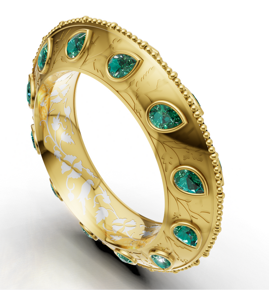 Floral Natural Texture Gem Set Bangle CAD FILE