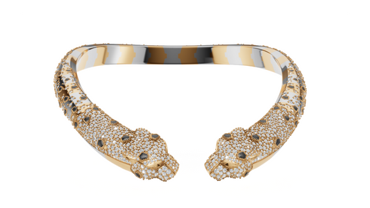 Two panther face daimond set band  necklace CAD FILE