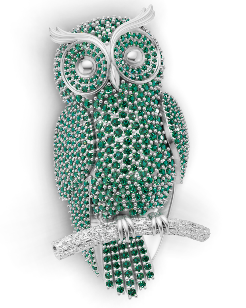 Pave Owl Brooch Gold With Diamond Set  CAD FILE
