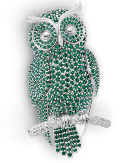 Pave Owl Brooch Gold With Diamond Set  CAD FILE
