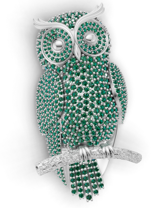 Pave Owl Brooch Gold With Diamond Set  CAD FILE