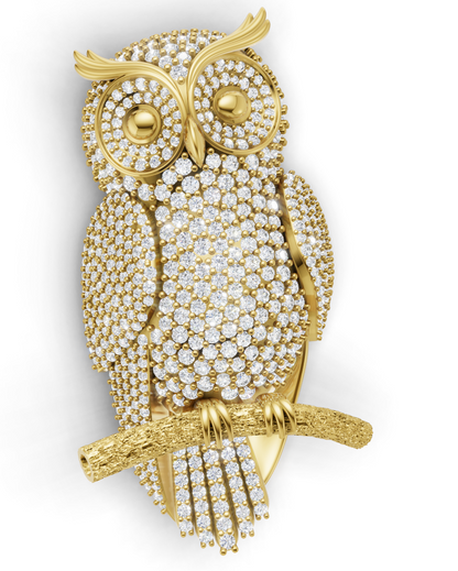 Pave Owl Brooch Gold With Diamond Set  CAD FILE