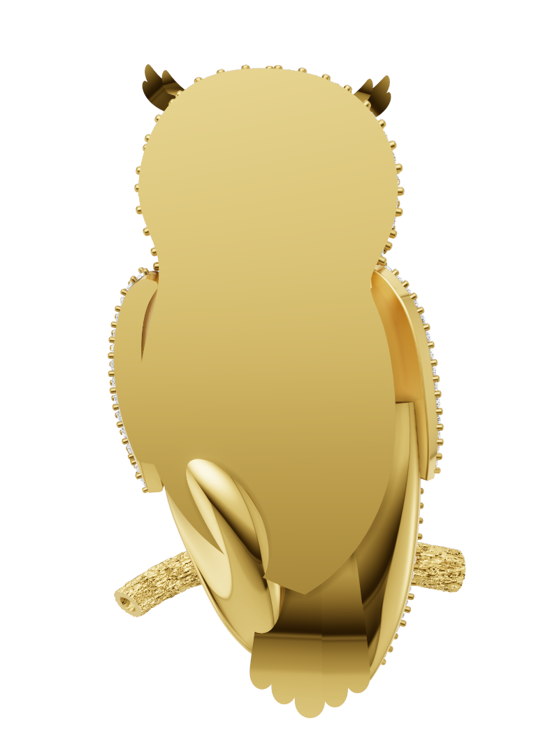Pave Owl Brooch Gold With Diamond Set  CAD FILE