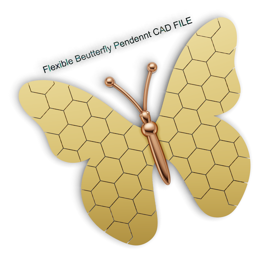 Flexible Butterfly Pendant Hexagon Pattern 3dm & stl cad file