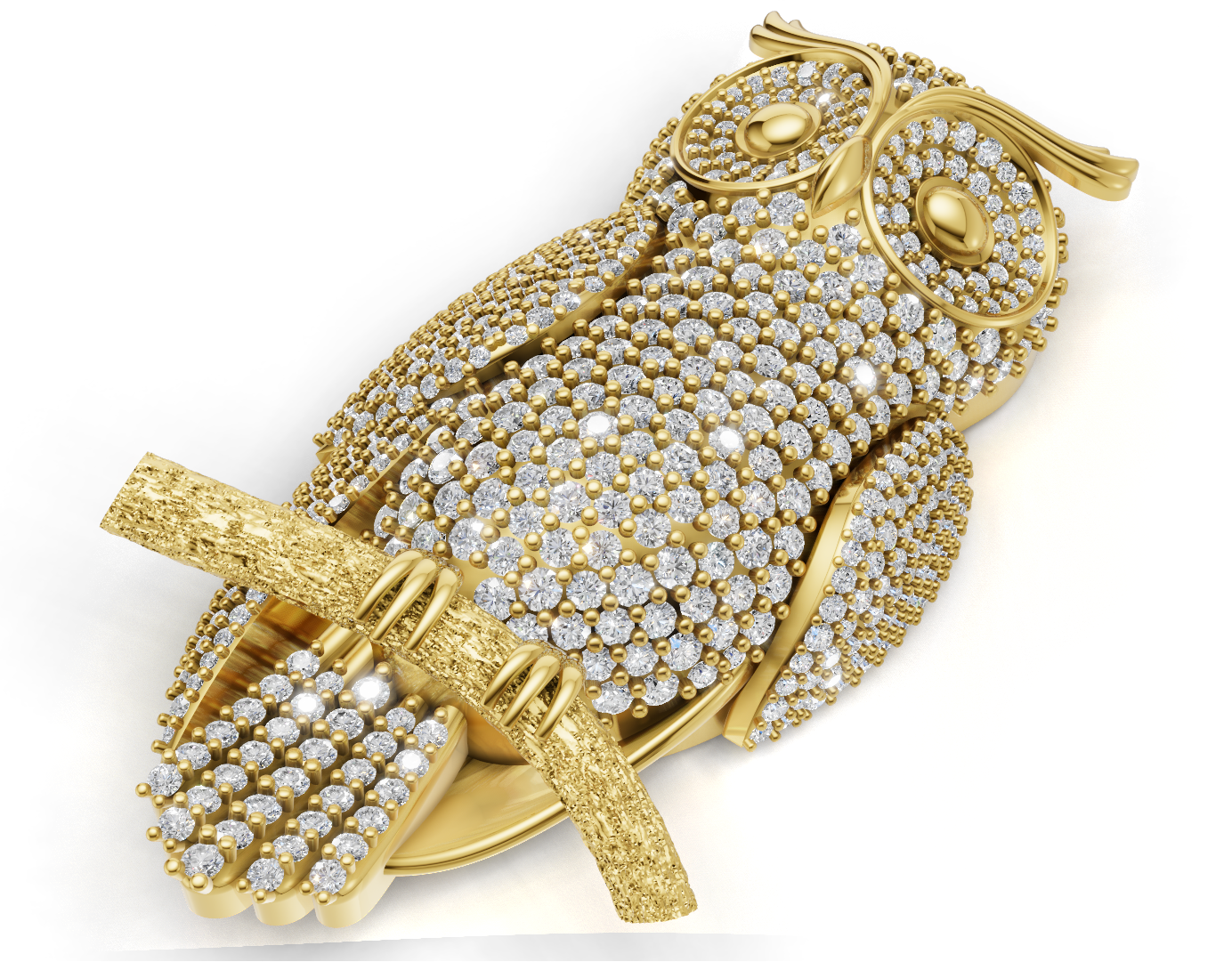 Pave Owl Brooch Gold With Diamond Set  CAD FILE