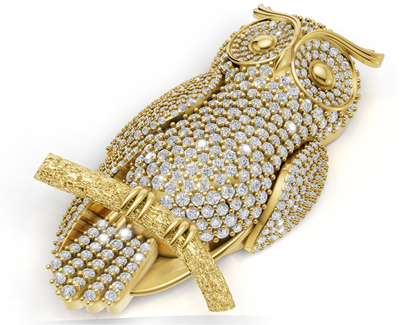Pave Owl Brooch Gold With Diamond Set  CAD FILE