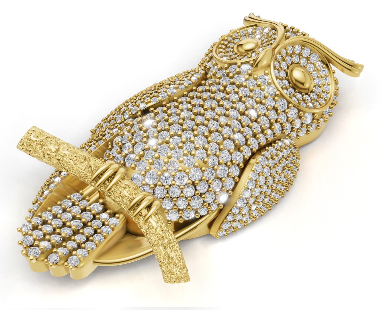 Pave Owl Brooch Gold With Diamond Set  CAD FILE