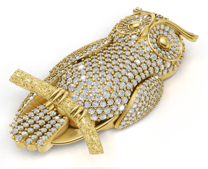 Pave Owl Brooch Gold With Diamond Set  CAD FILE
