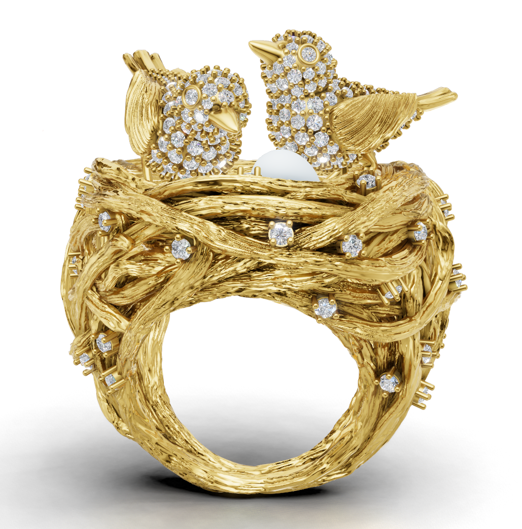 Bird Nest Nature Inspired Statement Ring 3DM & STL CAD FILE