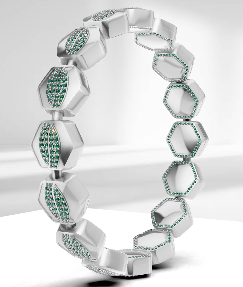 Hexagon daimond Set  Spring Gold & Silver Bracelet  CAD FILE