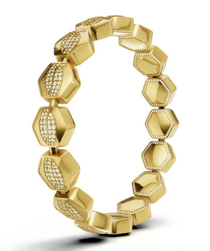 Hexagon daimond Set  Spring Gold & Silver Bracelet  CAD FILE