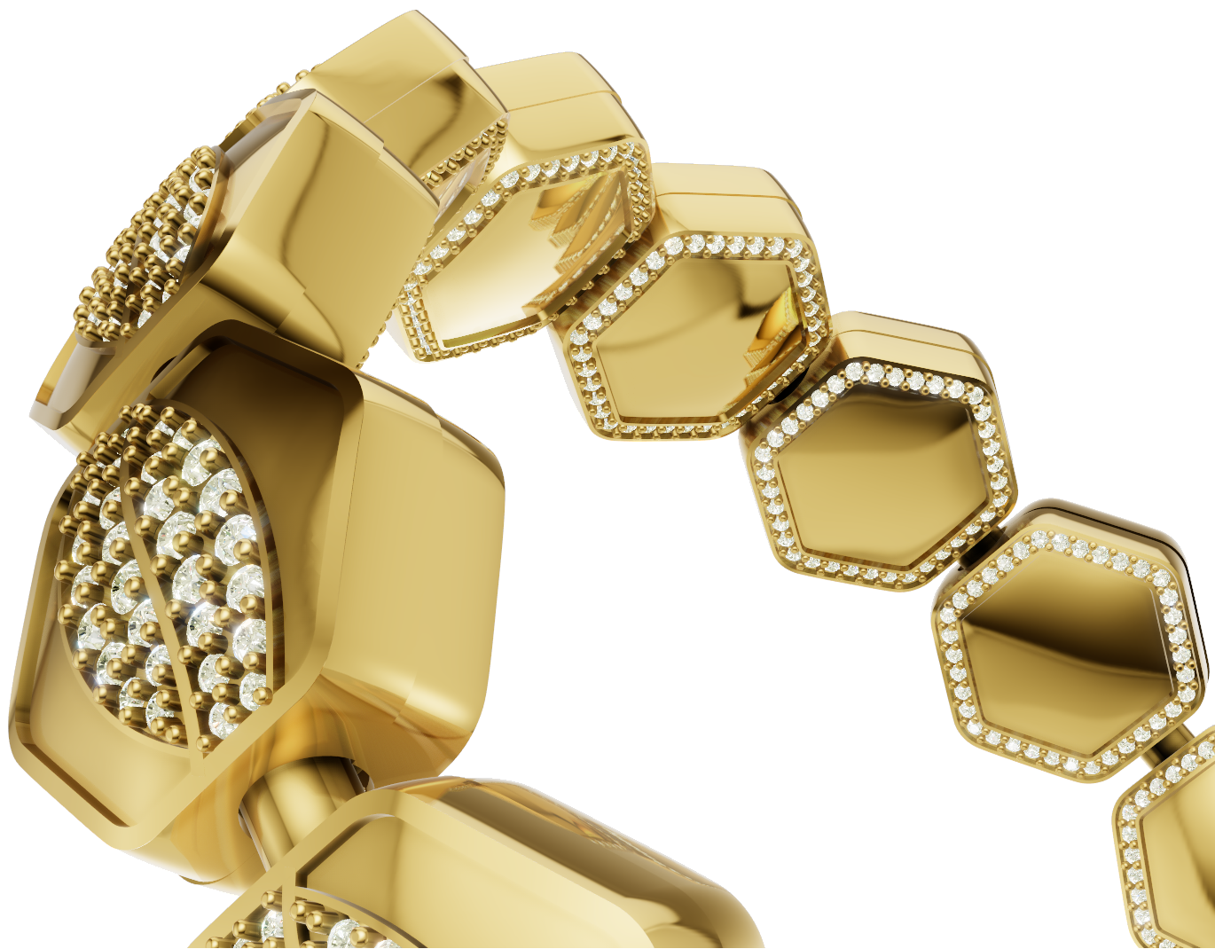 Hexagon daimond Set  Spring Gold & Silver Bracelet  CAD FILE