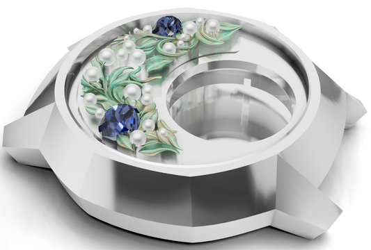 Custom Hidden Garden Diamond Set Watch Case Gold & Silver CAD FILE