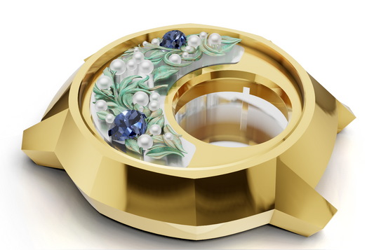 Custom Hidden Garden Diamond Set Watch Case Gold & Silver CAD FILE