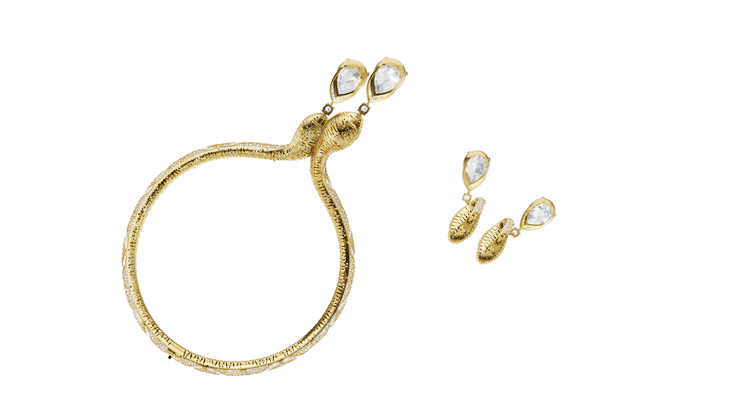 Serpenti Bend Necklace with full Daimond set Earring CAD FILE