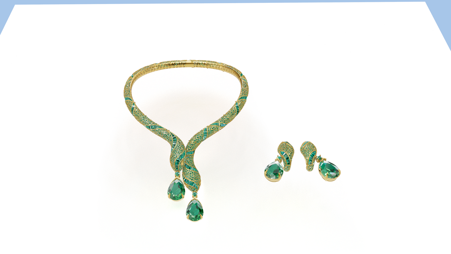 Serpenti Bend Necklace with full Daimond set Earring CAD FILE