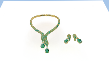 Serpenti Bend Necklace with full Daimond set Earring CAD FILE
