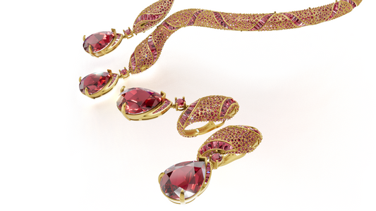Serpenti Bend Necklace with full Daimond set Earring CAD FILE