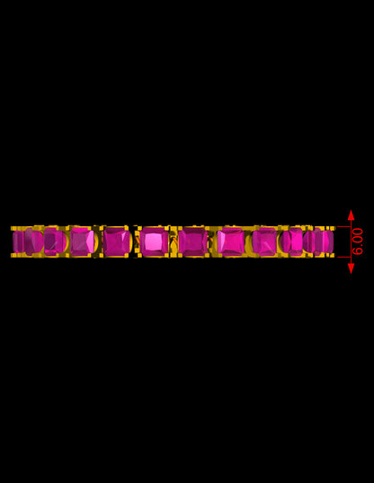 Princess Cut Spring Bracelet CAD File | Flexible Gold Bangle Design with 49 Stones | 3DM & STL Download