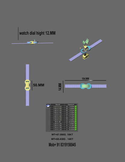 Luxury Mechanical Watch with Movable Cover Jewelry CAD Design